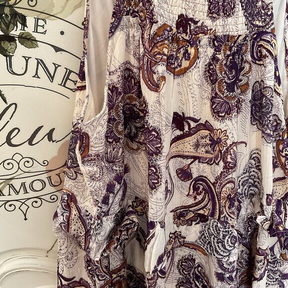 Band of the Free Liliane Paisley Maxi Dress Cream Purple Tiered Size M NWT - Picture 11 of 15